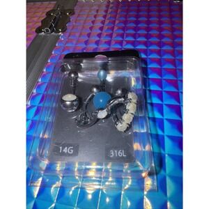 Pierced National Belly Button Rings NIB 14g Iridescent Metallic Moon Star Chrome